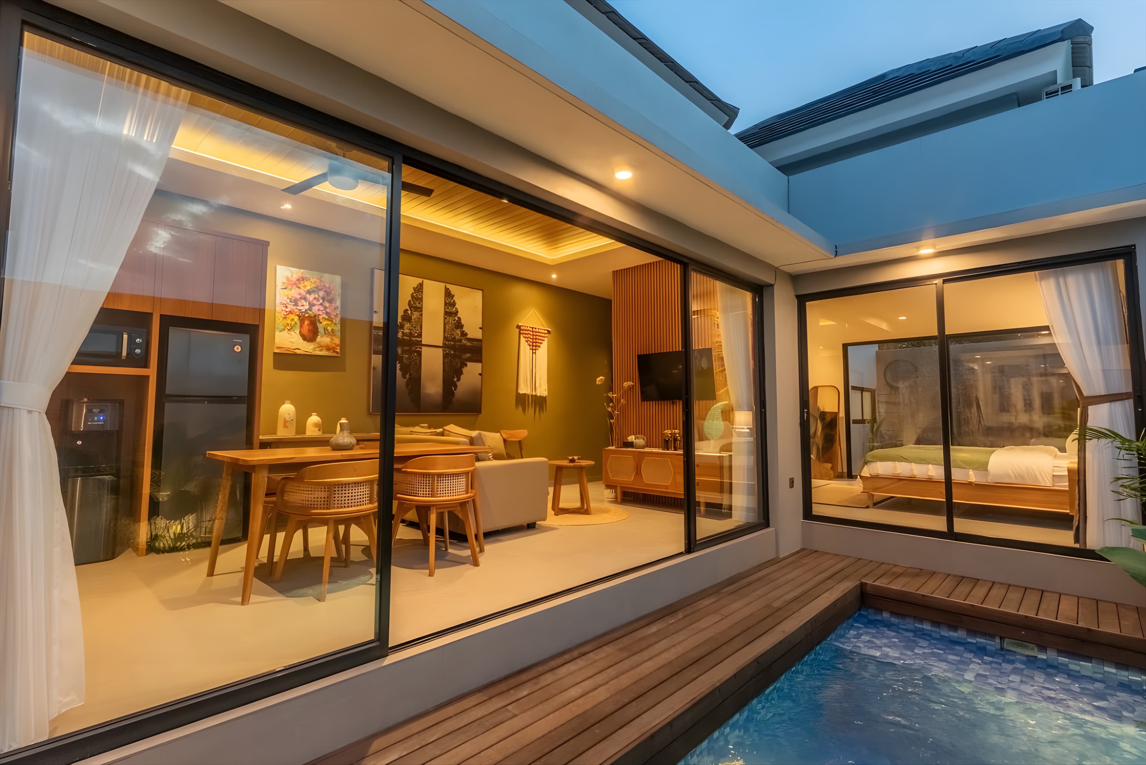 Villa Sattvika — aerial view of the private pool villa surrounded by tropical gardens in Umalas, Bali